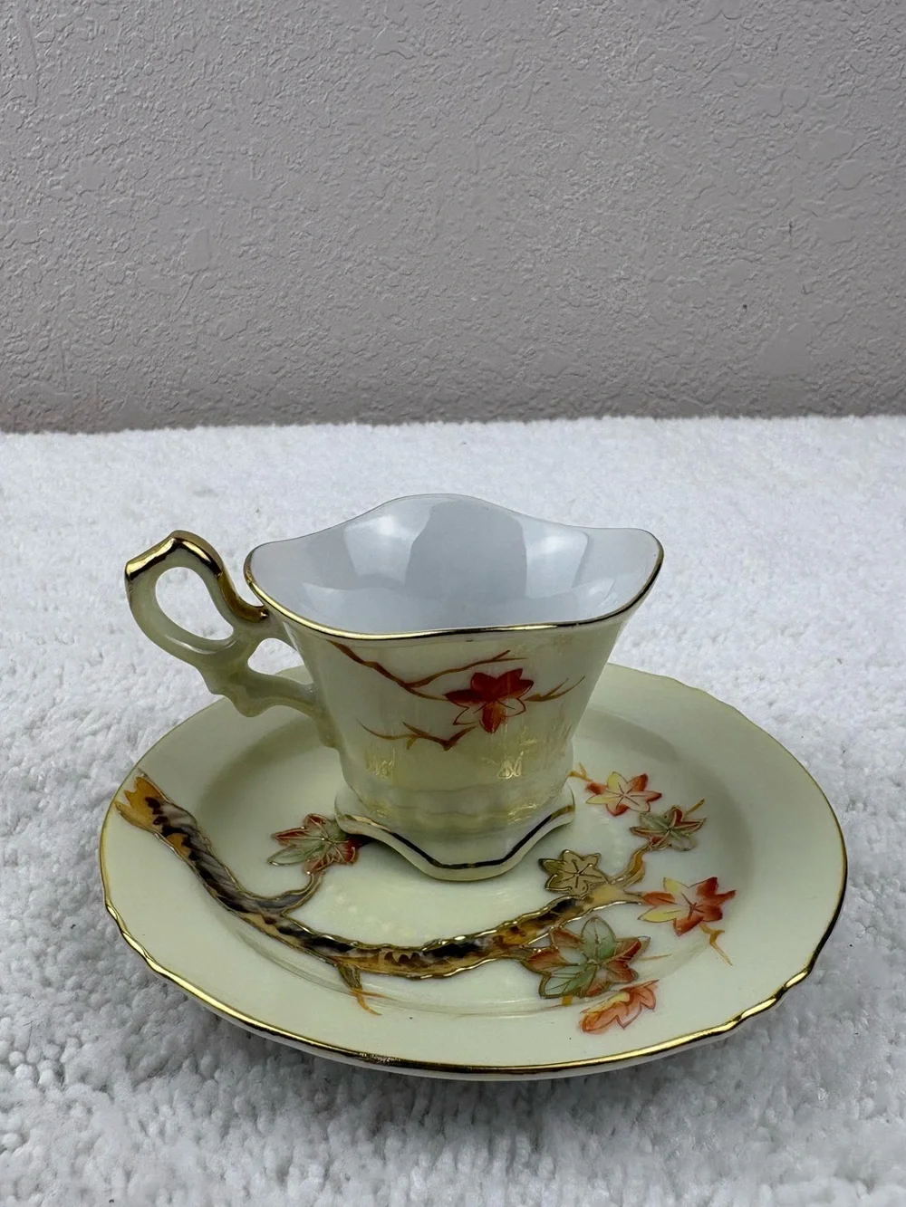 Vintage Sphinx Demitasse Teacup & Saucer Set-Hand-painted Japanese Maple Design